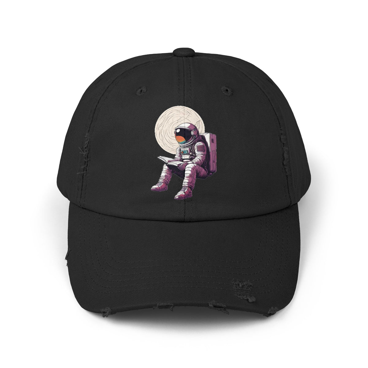 Space Art Cap Read That Book Astronaut Distressed Unisex Cap