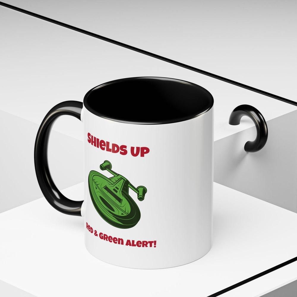 Red And Green Alert Funny SciFi Christmas Accent Mug-welovescifi.net