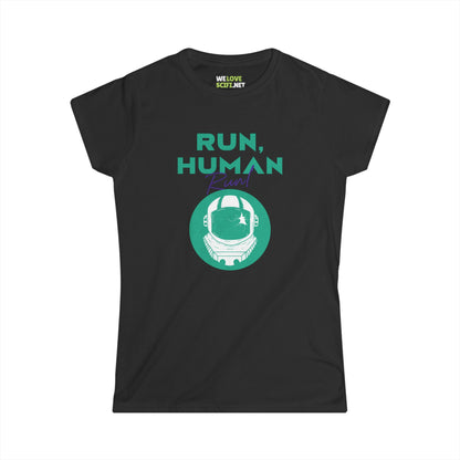 funny astronaut tee-Run Human Run Funny Astronaut Women Tee