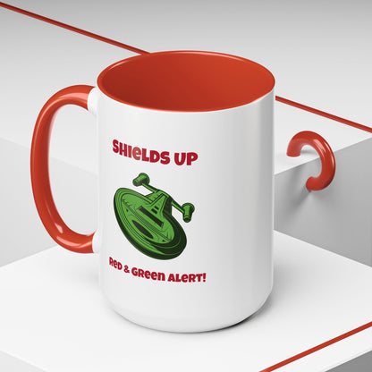 Red And Green Alert Funny SciFi Christmas Accent Mug-welovescifi.net