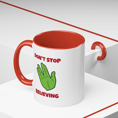 Don’t Stop Believing Funny Spock Christmas Accent Mug-welovescifi.net